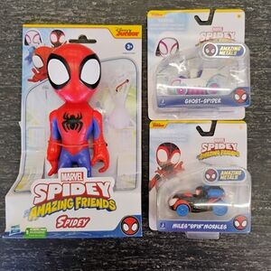 Marvel Spidey and Friends Toy Bundle- Spider-Man Figure, Miles & Ghost Mini Cars